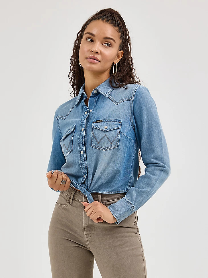 camisa vaquera con lazo frontal para mujer ellis