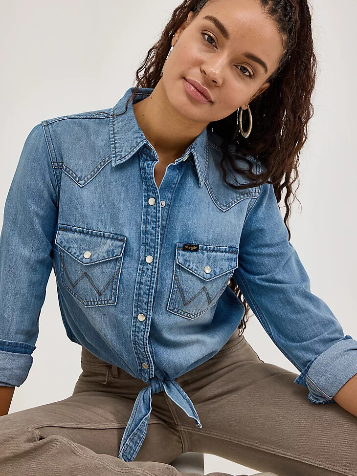 camisa vaquera con lazo frontal para mujer ellis