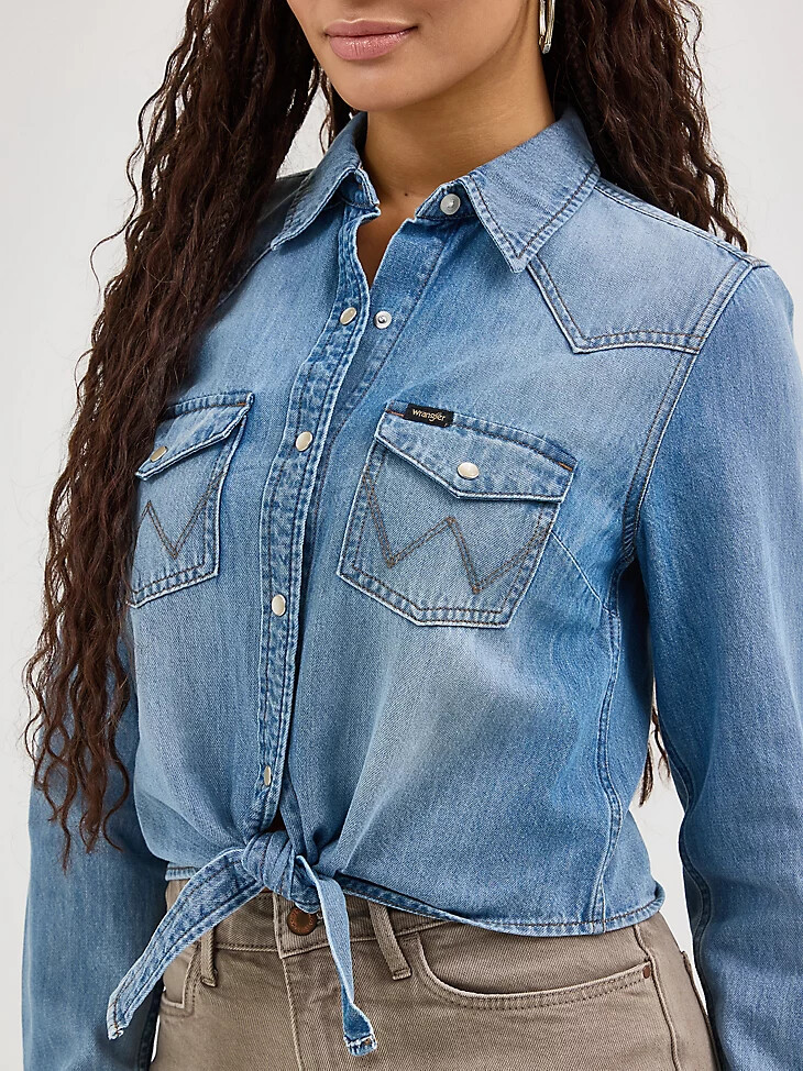 camisa vaquera con lazo frontal para mujer ellis