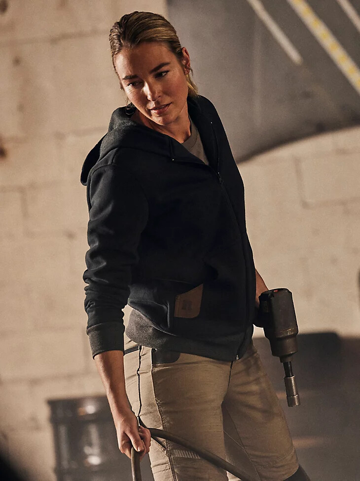 sudadera con capucha de trabajo con cremallera completa wrangler riggs workwear para mujer color negro