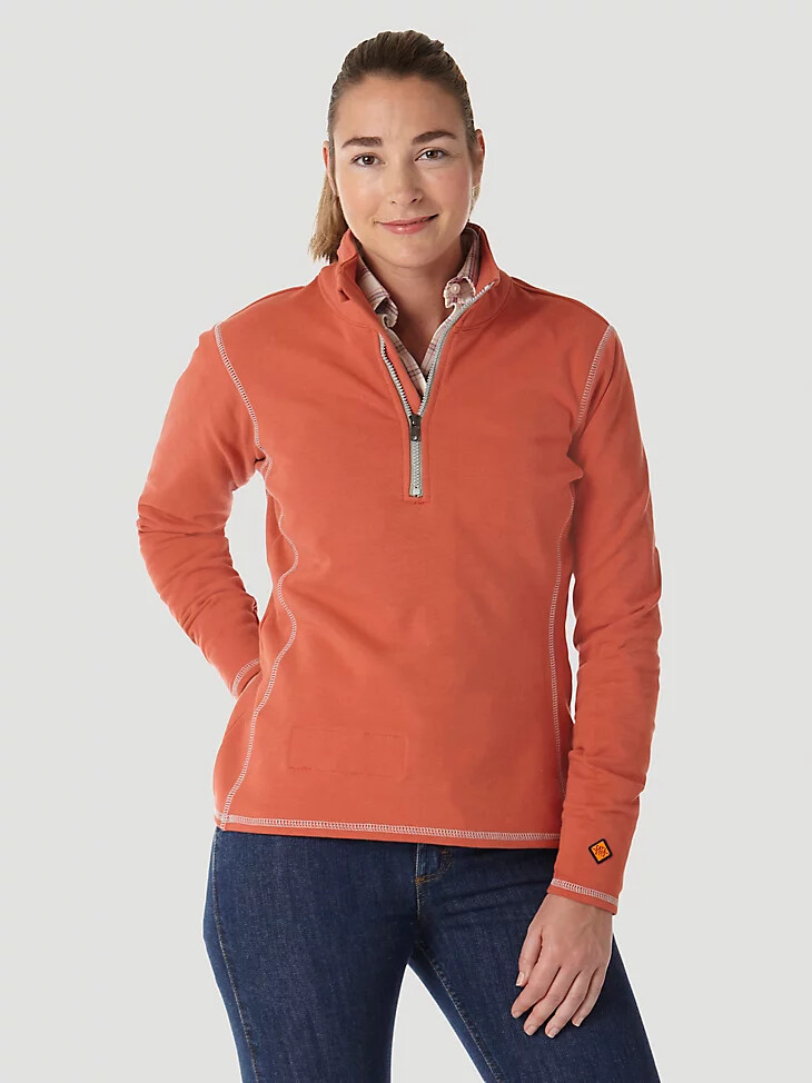 suéter wrangler fr ignífugo de manga larga con cremallera de un cuarto para mujer salsa picante